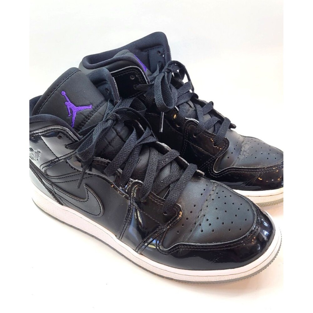Nike Air Jordan 1 Mid SE Space Jam GS 6.5Y Black Patent DV1337-004 Sneakers